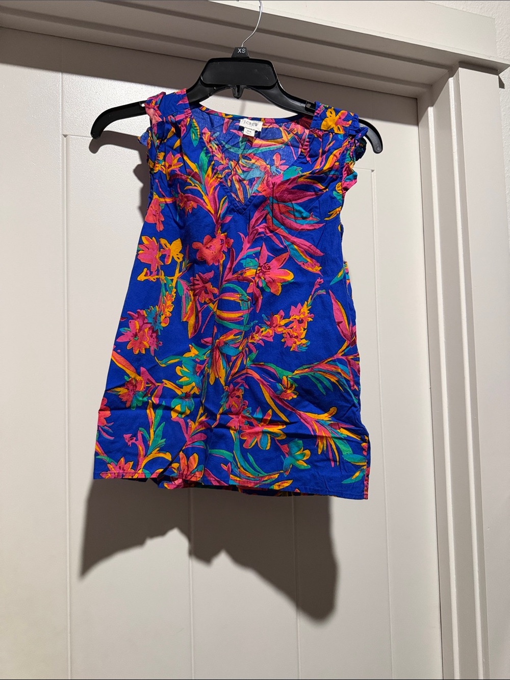 J. Crew Bright Blue Tropical Floral Ruffle-Sleeve Top
